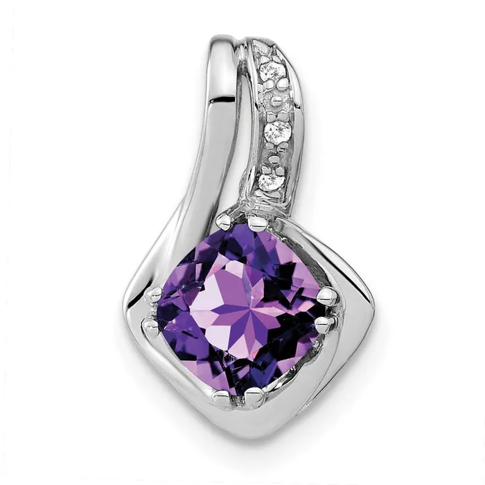 Qgold Necklaces 14k White Gold Amethyst and Diamond Chain Slide Pendant 125 grams Qgold Necklaces 14k White Gold Amethyst and Diamond Chain Slide Pendant 125 grams