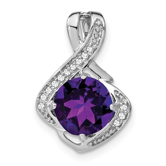 Qgold Necklaces 14k White Gold Amethyst and Diamond Pendant 13 grams