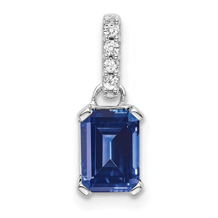 Qgold Necklaces 14K White Gold Created Sapphire and Diamond Pendant 085 grams Qgold Necklaces 14K White Gold Created Sapphire and Diamond Pendant 085 grams