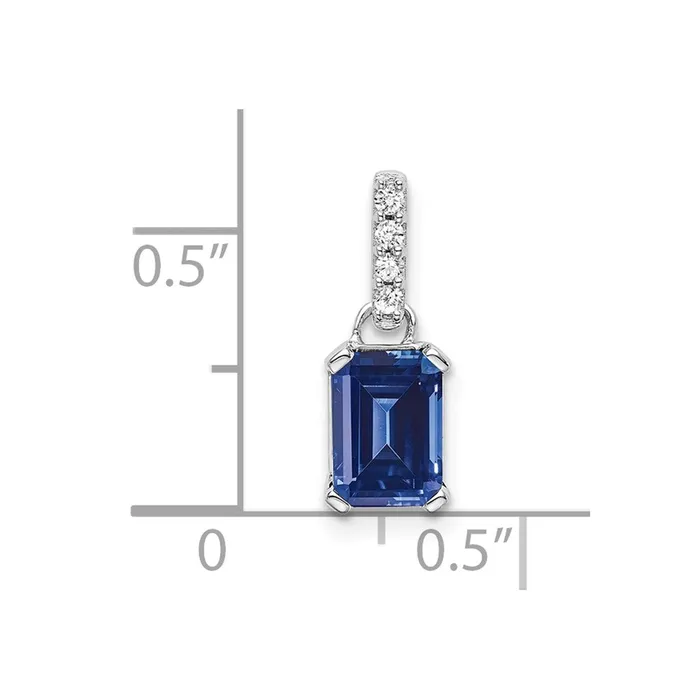 Qgold Necklaces 14K White Gold Created Sapphire and Diamond Pendant 085 grams Qgold Necklaces 14K White Gold Created Sapphire and Diamond Pendant 085 grams