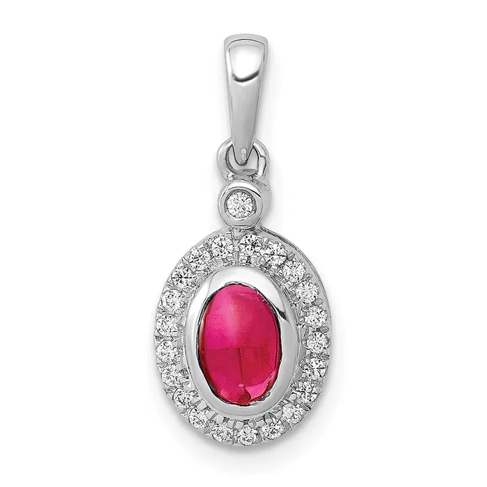 Qgold Necklaces 14k White Gold Diamond and Cabochon Ruby Halo Pendant 135 grams Qgold Necklaces 14k White Gold Diamond and Cabochon Ruby Halo Pendant 135 grams