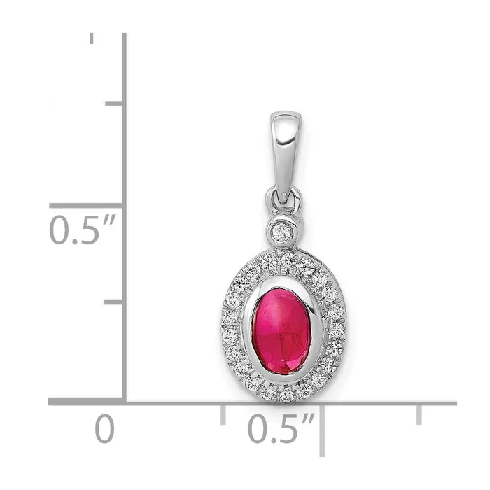 Qgold Necklaces 14k White Gold Diamond and Cabochon Ruby Halo Pendant 135 grams Qgold Necklaces 14k White Gold Diamond and Cabochon Ruby Halo Pendant 135 grams