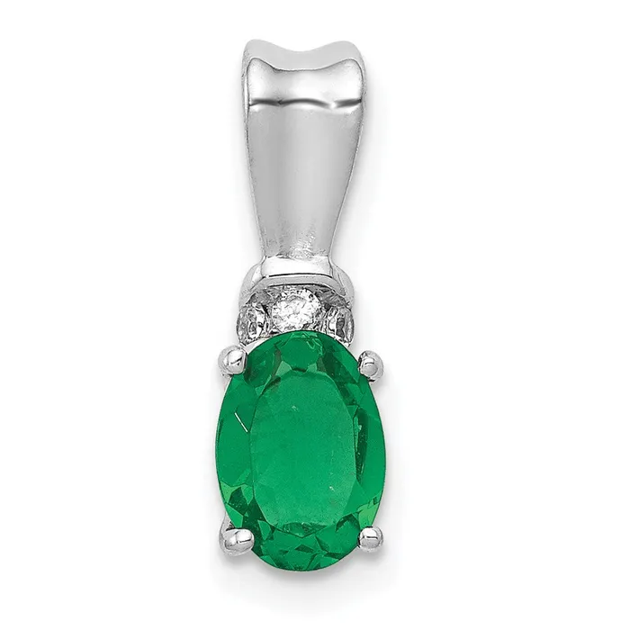 Qgold Necklaces 14k White Gold Diamond and Oval Emerald Pendant 065 grams Qgold Necklaces 14k White Gold Diamond and Oval Emerald Pendant 065 grams