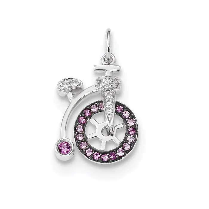 Qgold Necklaces 14k White Gold Diamond and Pink Sapphire Bicycle Pendant 116 grams Qgold Necklaces 14k White Gold Diamond and Pink Sapphire Bicycle Pendant 116 grams