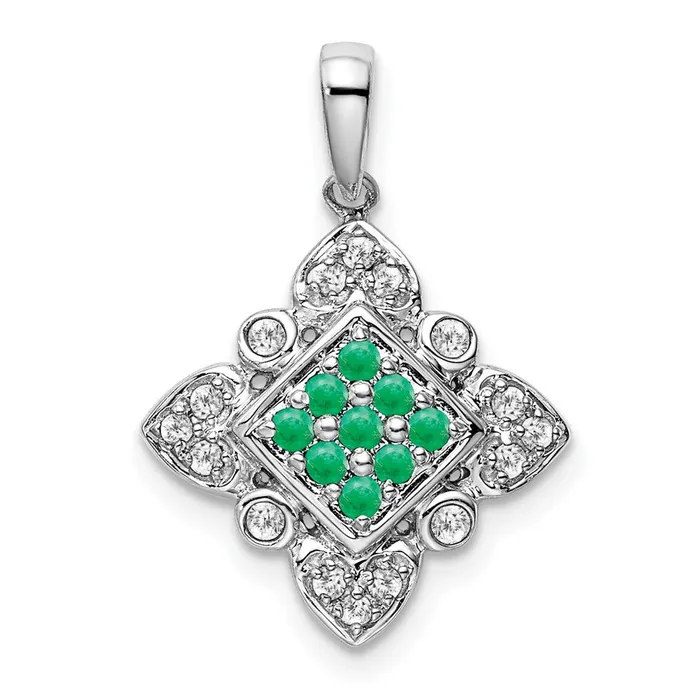 Qgold Necklaces 14k White Gold Emerald and Diamond Vintage Pendant 185 grams Qgold Necklaces 14k White Gold Emerald and Diamond Vintage Pendant 185 grams