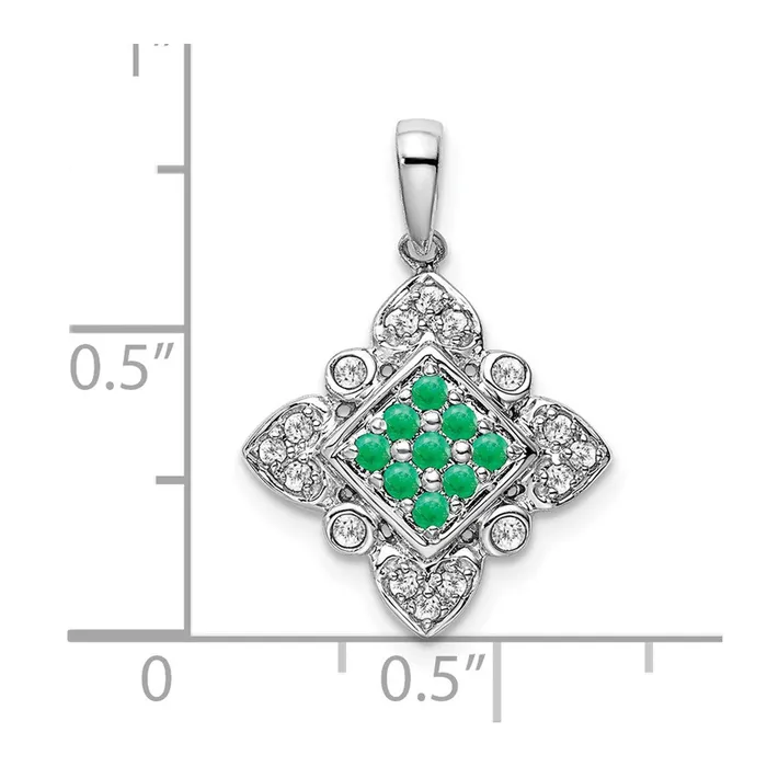 Qgold Necklaces 14k White Gold Emerald and Diamond Vintage Pendant 185 grams Qgold Necklaces 14k White Gold Emerald and Diamond Vintage Pendant 185 grams