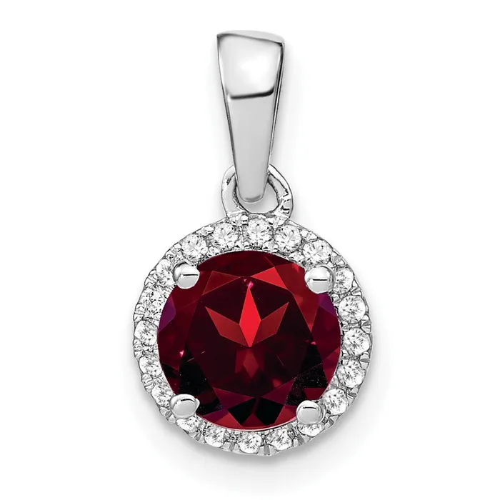 Qgold Necklaces 14k White Gold Garnet and Diamond Halo Pendant 11 grams