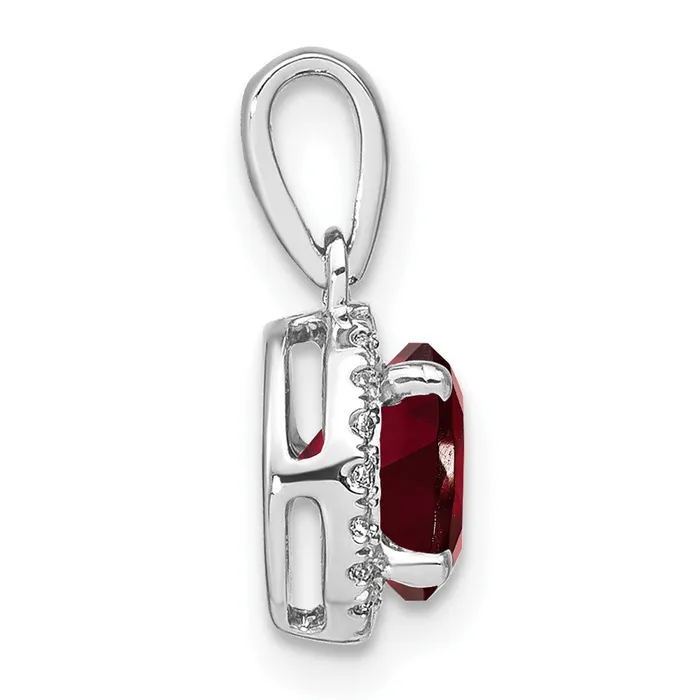 Qgold Necklaces 14k White Gold Garnet and Diamond Halo Pendant 11 grams Qgold Necklaces 14k White Gold Garnet and Diamond Halo Pendant 11 grams