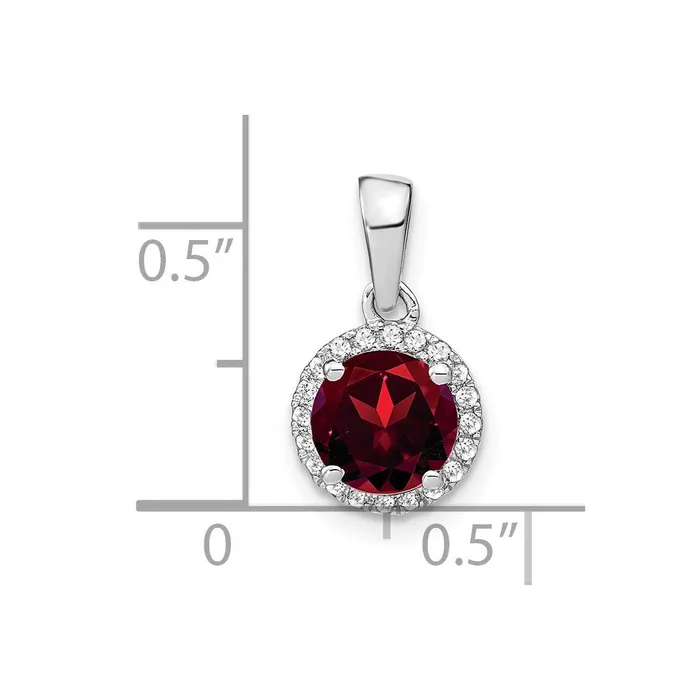 Qgold Necklaces 14k White Gold Garnet and Diamond Halo Pendant 11 grams Qgold Necklaces 14k White Gold Garnet and Diamond Halo Pendant 11 grams