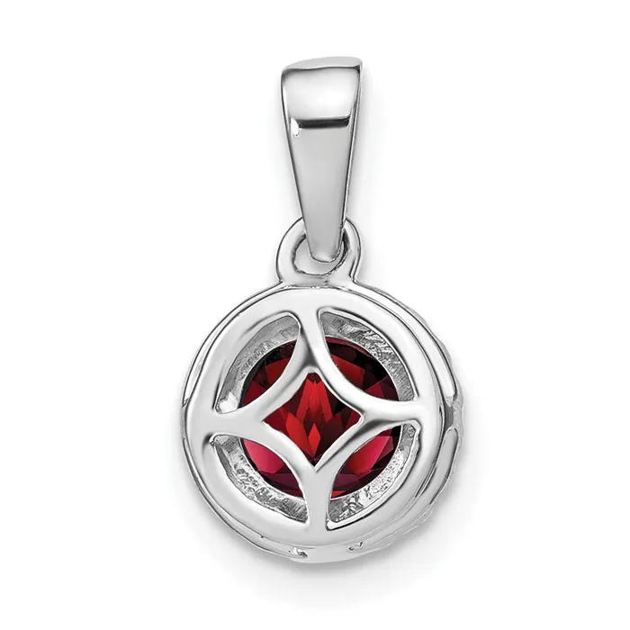Qgold Necklaces 14k White Gold Garnet and Diamond Halo Pendant 11 grams Qgold Necklaces 14k White Gold Garnet and Diamond Halo Pendant 11 grams