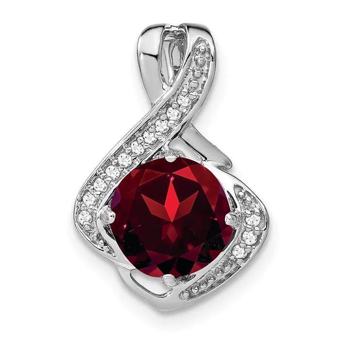 Qgold Necklaces 14k White Gold Garnet and Diamond Pendant 13 grams