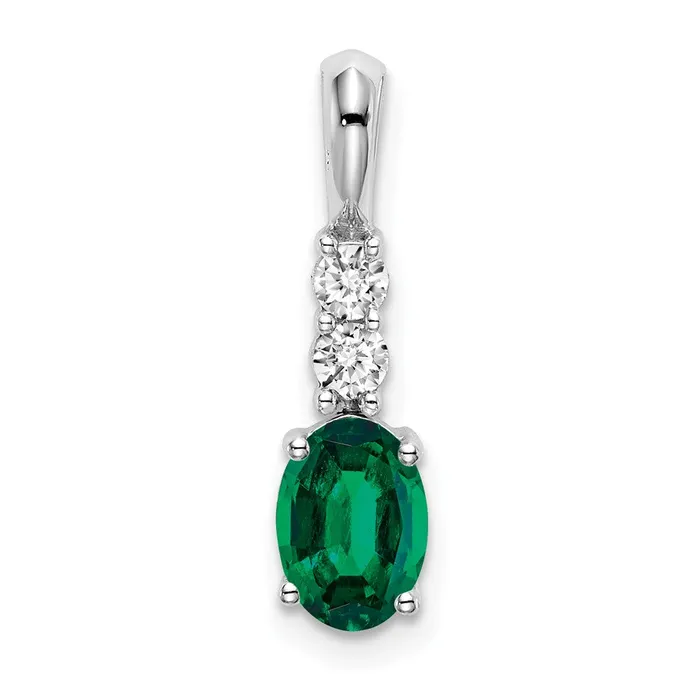 Qgold Necklaces 14k White Gold Oval Created Emerald and Diamond Pendant 07 grams Qgold Necklaces 14k White Gold Oval Created Emerald and Diamond Pendant 07 grams
