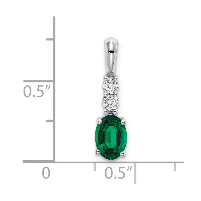 Qgold Necklaces 14k White Gold Oval Created Emerald and Diamond Pendant 07 grams Qgold Necklaces 14k White Gold Oval Created Emerald and Diamond Pendant 07 grams