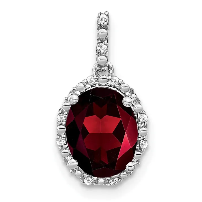 Qgold Necklaces 14k White Gold Oval Garnet and Diamond Halo Pendant 125 grams Qgold Necklaces 14k White Gold Oval Garnet and Diamond Halo Pendant 125 grams