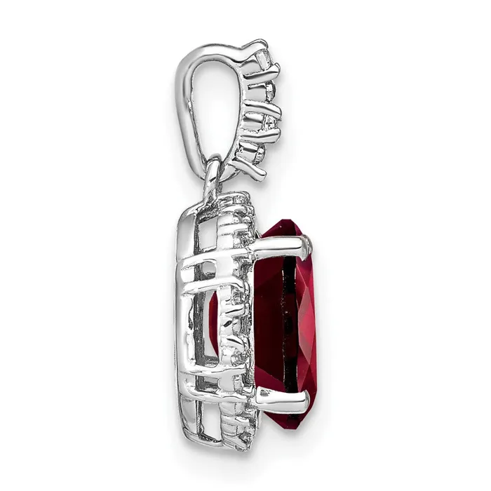 Qgold Necklaces 14k White Gold Oval Garnet and Diamond Halo Pendant 125 grams Qgold Necklaces 14k White Gold Oval Garnet and Diamond Halo Pendant 125 grams