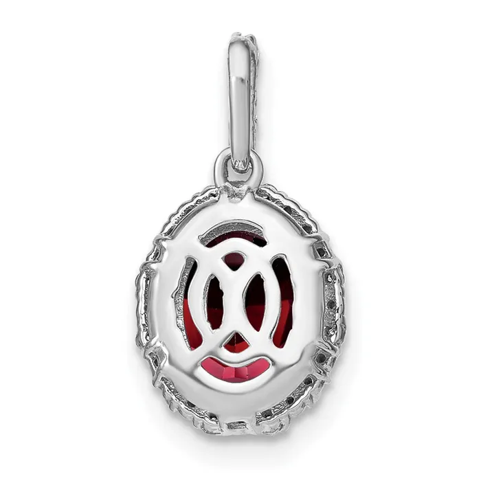 Qgold Necklaces 14k White Gold Oval Garnet and Diamond Halo Pendant 125 grams Qgold Necklaces 14k White Gold Oval Garnet and Diamond Halo Pendant 125 grams