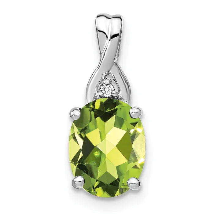Qgold Necklaces 14k White Gold Oval Peridot and Diamond Pendant 095 grams Qgold Necklaces 14k White Gold Oval Peridot and Diamond Pendant 095 grams