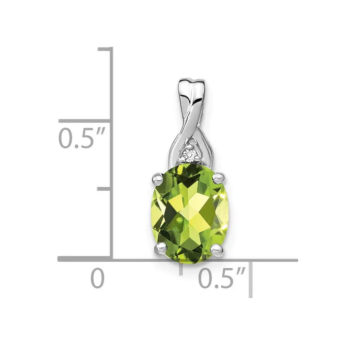 Qgold Necklaces 14k White Gold Oval Peridot and Diamond Pendant 095 grams Qgold Necklaces 14k White Gold Oval Peridot and Diamond Pendant 095 grams