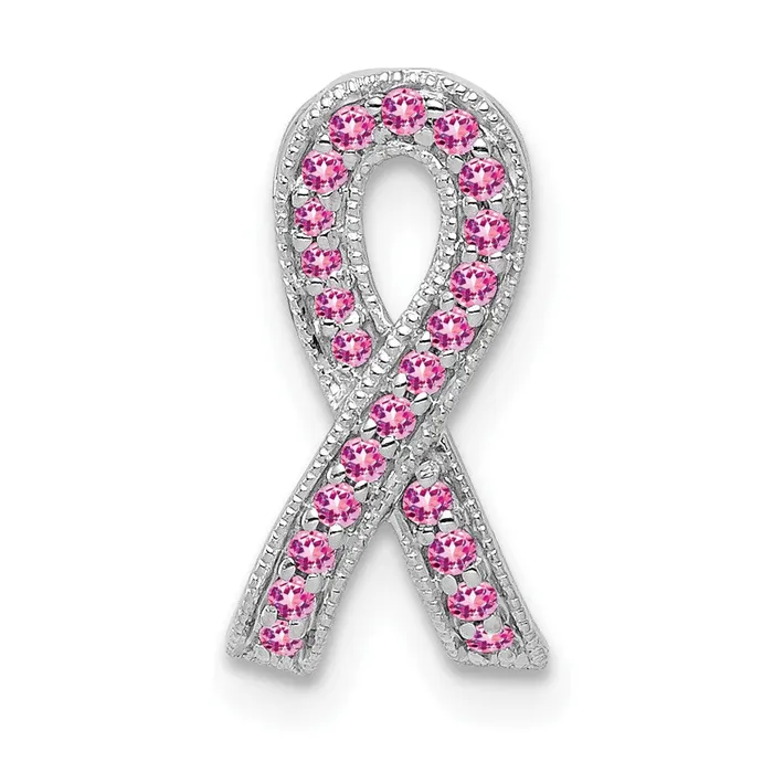 Qgold Necklaces 14k White Gold Pink Sapphire Awareness Ribbon Pendant 06 grams Qgold Necklaces 14k White Gold Pink Sapphire Awareness Ribbon Pendant 06 grams