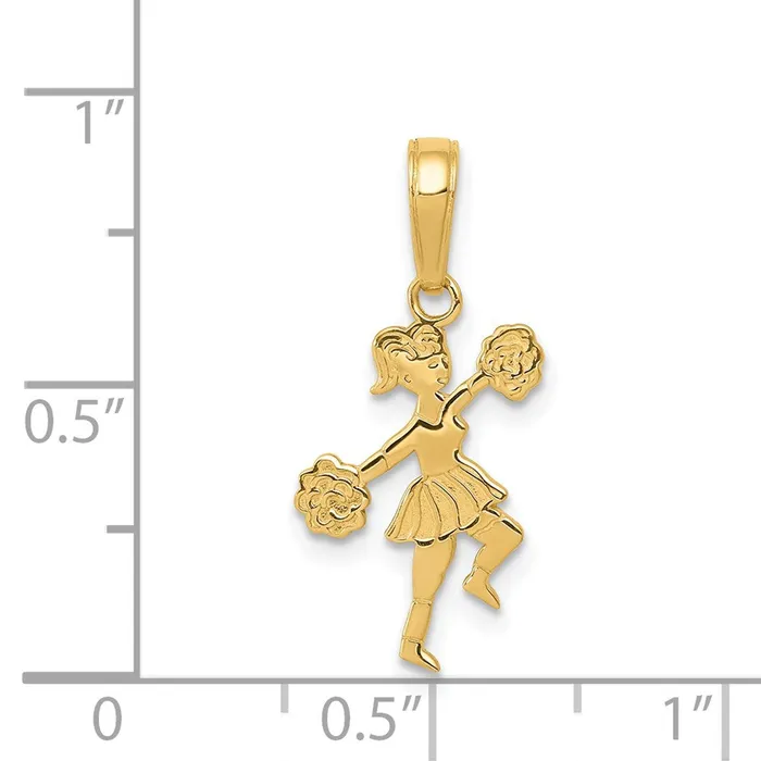 Qgold Necklaces 14k Yellow Gold 10 mm Cheerleader with PomPoms Pendant 07 grams Qgold Necklaces 14k Yellow Gold 10 mm Cheerleader with PomPoms Pendant 07 grams