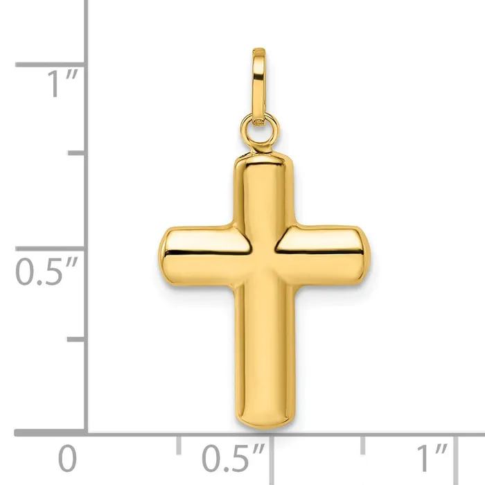 Qgold Necklaces 14k Yellow Gold 145 mm Polished Puffed Cross Pendant 077 grams