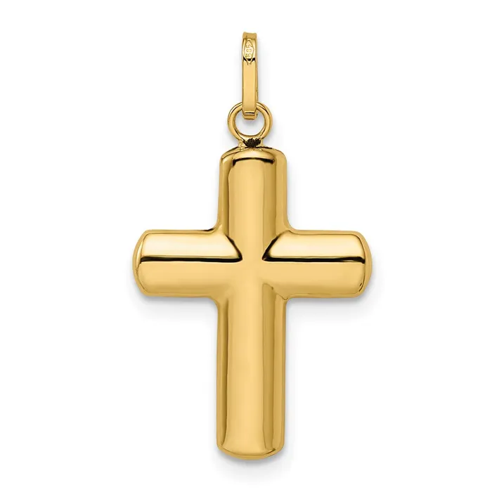 Qgold Necklaces 14k Yellow Gold 145 mm Polished Puffed Cross Pendant 077 grams