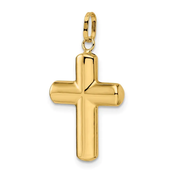 Qgold Necklaces 14k Yellow Gold 145 mm Polished Puffed Cross Pendant 077 grams