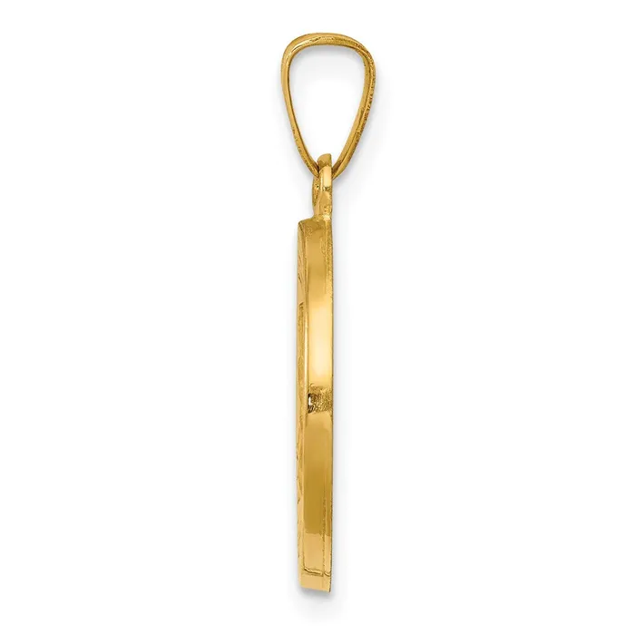 Qgold Necklaces 14k Yellow Gold 1528 mm Polished Satin Hollow Divino Nino Round Medal Pendant 099 grams