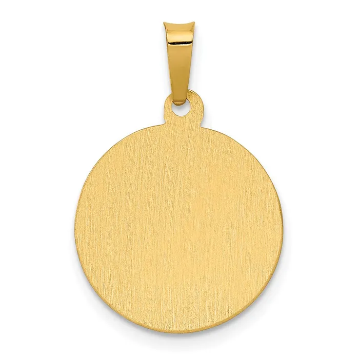 Qgold Necklaces 14k Yellow Gold 1528 mm Polished Satin Hollow Divino Nino Round Medal Pendant 099 grams