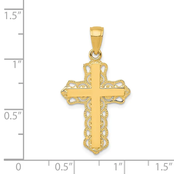 Qgold Necklaces 14k Yellow Gold 17 mm Lace Trim Cross Pendant 104 grams Qgold Necklaces 14k Yellow Gold 17 mm Lace Trim Cross Pendant 104 grams