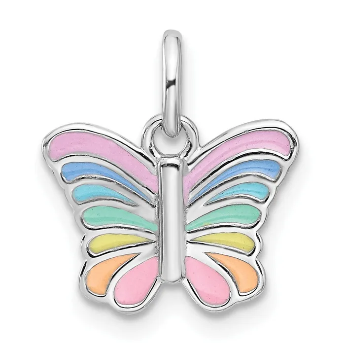 Qgold Necklaces Sterling Silver RHplated Multicolor Enameled Butterfly Childrens Pendant 094 grams Qgold Necklaces Sterling Silver RHplated Multicolor Enameled Butterfly Childrens Pendant 094 grams