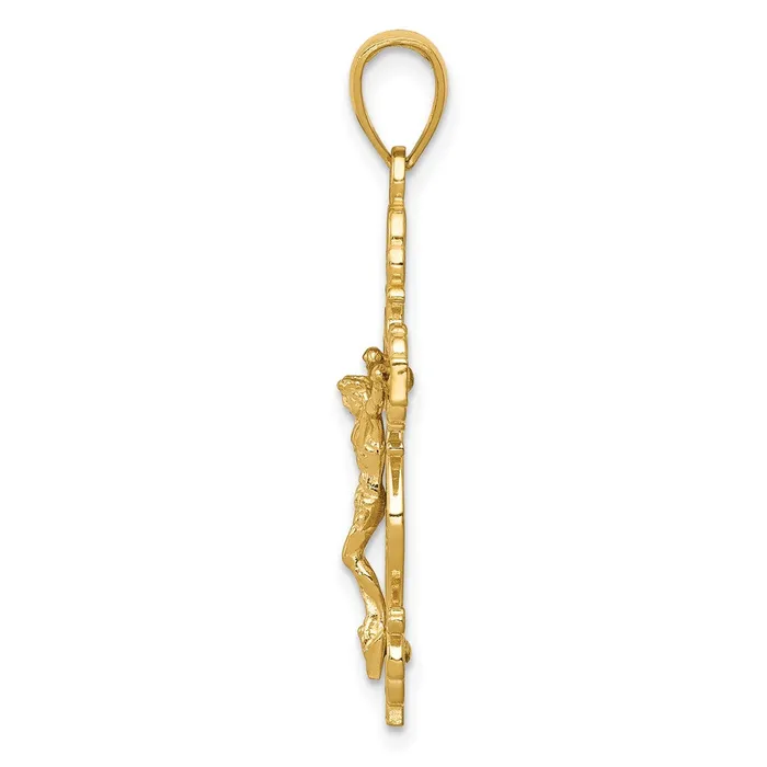 Qgold PreStyled Sets 10k Yellow Gold 16 mm Gold Polished Jesus Crucifix wlace Trim Pendant 161 grams Qgold PreStyled Sets 10k Yellow Gold 16 mm Gold Polished Jesus Crucifix wlace Trim Pendant 161 grams