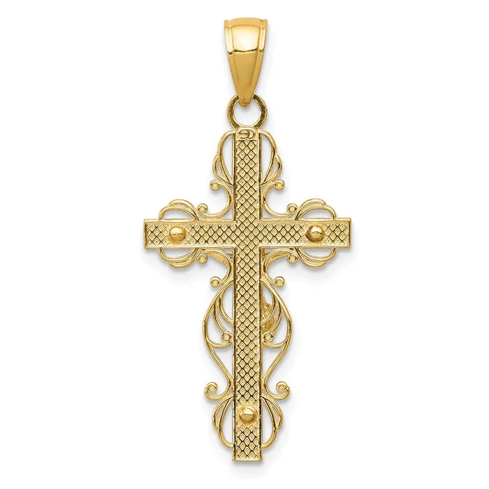 Qgold PreStyled Sets 10k Yellow Gold 16 mm Gold Polished Jesus Crucifix wlace Trim Pendant 161 grams Qgold PreStyled Sets 10k Yellow Gold 16 mm Gold Polished Jesus Crucifix wlace Trim Pendant 161 grams