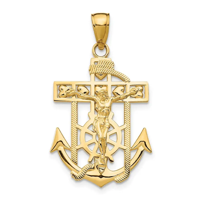 Qgold PreStyled Sets 14k Yellow Gold 18 mm Polished Textured Mini Mariners Crucifix Pendant 213 grams