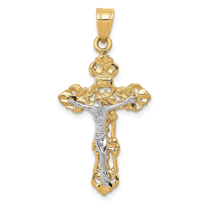 Qgold Rings 10k Twotone 18 mm Fleur De Lis Jesus Crucifix Pendant 151 grams Qgold Rings 10k Twotone 18 mm Fleur De Lis Jesus Crucifix Pendant 151 grams