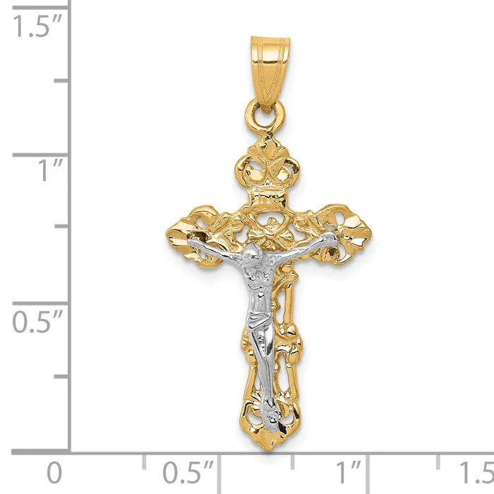 Qgold Rings 10k Twotone 18 mm Fleur De Lis Jesus Crucifix Pendant 151 grams Qgold Rings 10k Twotone 18 mm Fleur De Lis Jesus Crucifix Pendant 151 grams