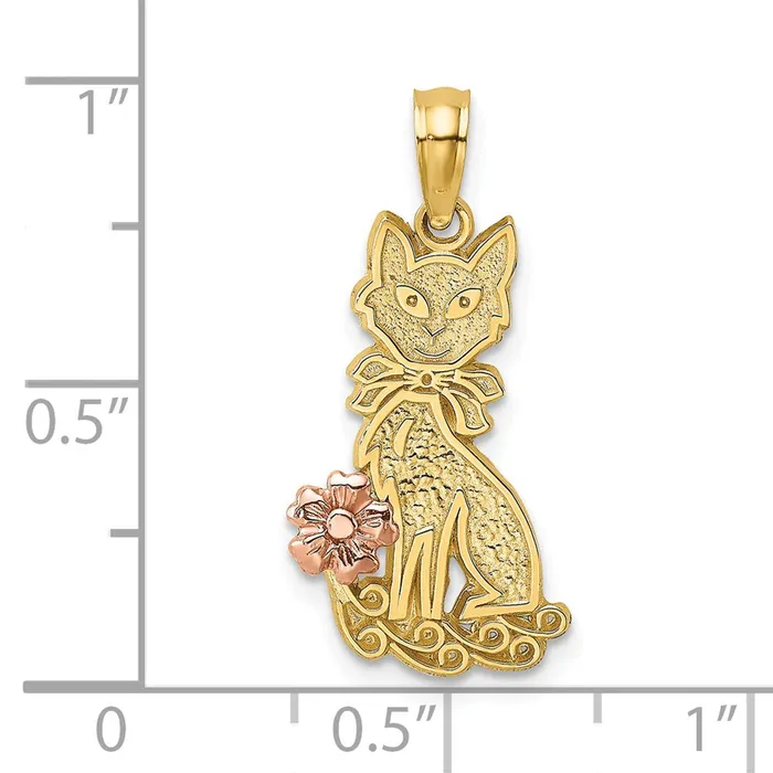 Qgold Rings 14k Twotone 106 mm TwoTone Sitting Cat w Bow and Flower Charm 098 grams Qgold Rings 14k Twotone 106 mm TwoTone Sitting Cat w Bow and Flower Charm 098 grams