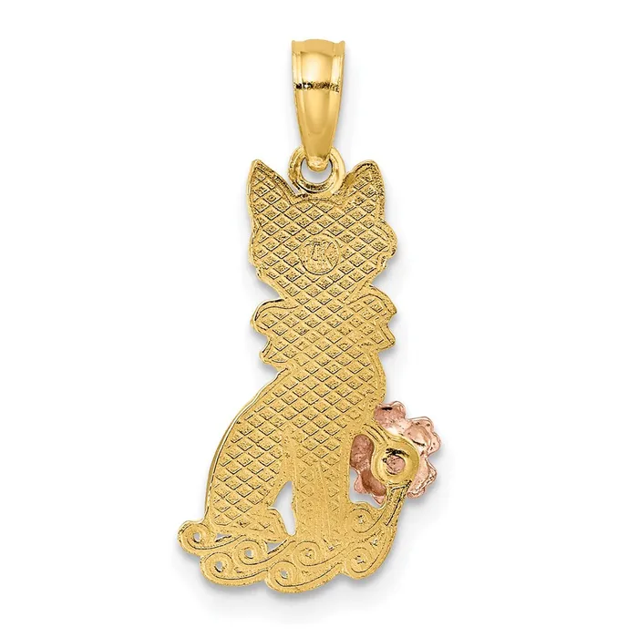 Qgold Rings 14k Twotone 106 mm TwoTone Sitting Cat w Bow and Flower Charm 098 grams Qgold Rings 14k Twotone 106 mm TwoTone Sitting Cat w Bow and Flower Charm 098 grams
