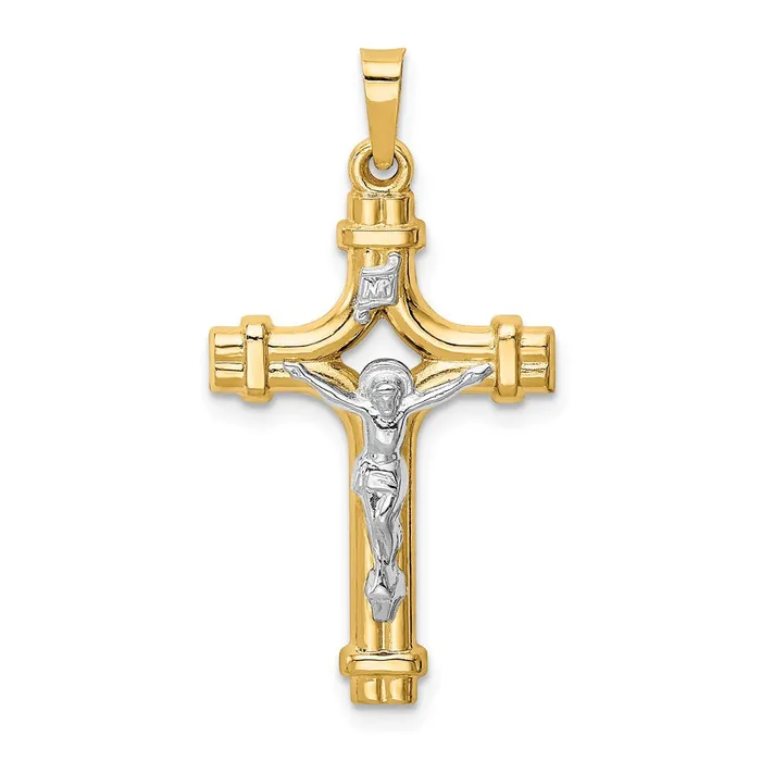 Qgold Rings 14k Twotone 1725 mm Polished INRI Crucifix Pendant 097 grams Qgold Rings 14k Twotone 1725 mm Polished INRI Crucifix Pendant 097 grams