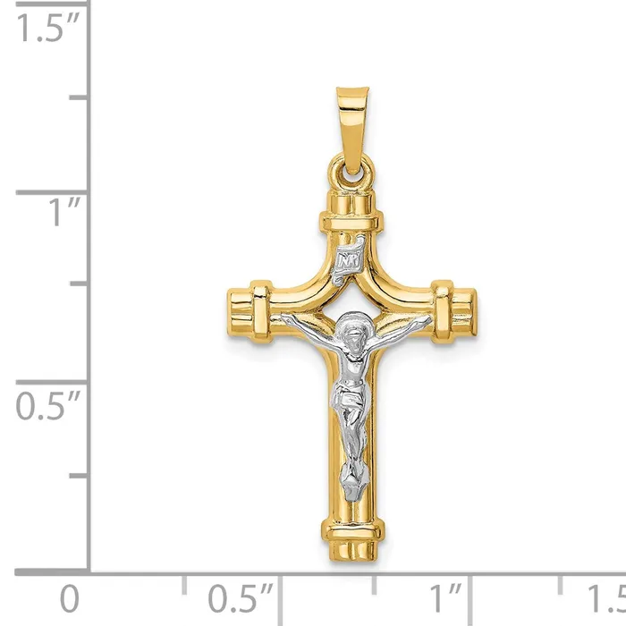 Qgold Rings 14k Twotone 1725 mm Polished INRI Crucifix Pendant 097 grams
