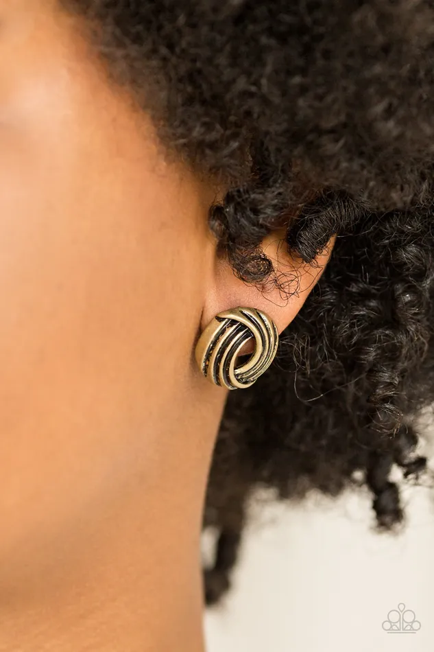 Rare Refinement Brass Post Earrings Paparazzi Paparazzi Accessories Earrings