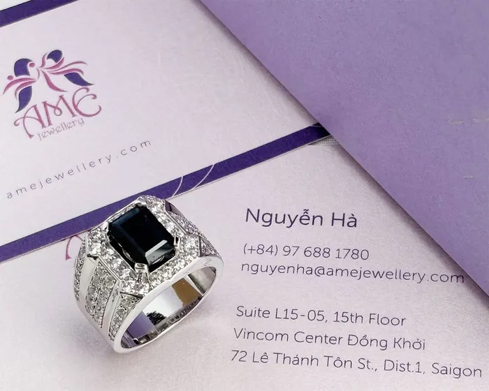 RectangleCut Blue Sapphire Mens Ring in Sterling Silver AME Jewellery Rings