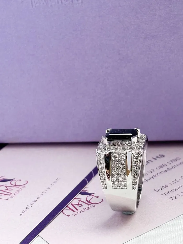 RectangleCut Blue Sapphire Mens Ring in Sterling Silver AME Jewellery Rings