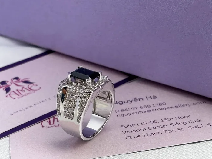 RectangleCut Blue Sapphire Mens Ring in Sterling Silver AME Jewellery Rings