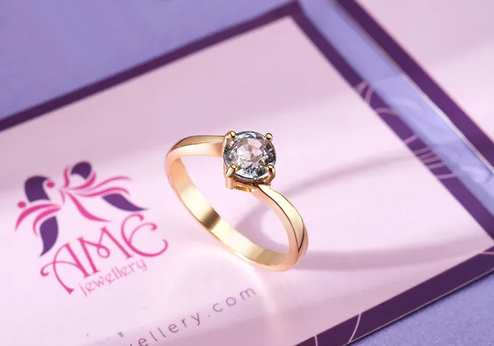 Rings AME Jewellery Blue Zircon Twist Ring in 14K Yellow Gold