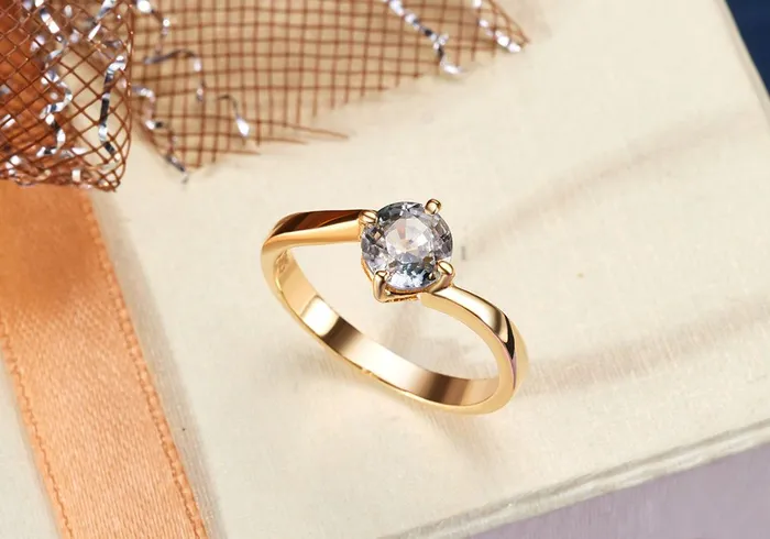 Rings AME Jewellery Blue Zircon Twist Ring in 14K Yellow Gold