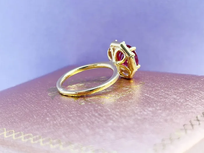 Rings AME Jewellery Mozambique Ruby Octagon Halo Ring in 14K Yellow Gold