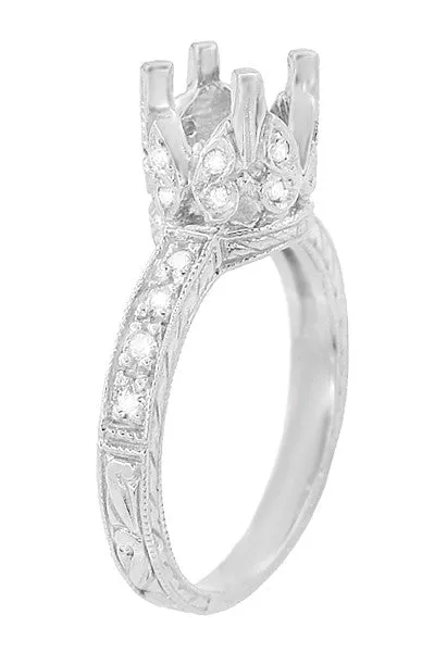 Rings Antique Jewelry Mall Art Deco Engraved Filigree Loving Butterflies Engagement Ring Setting in Platinum for a 1 Carat Diamond Rings Antique Jewelry Mall Art Deco Engraved Filigree Loving Butterflies Engagement Ring Setting in Platinum for a 1 Carat Diamond