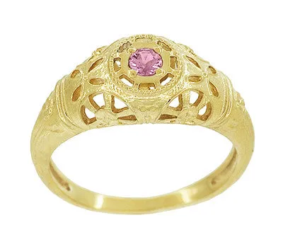 Rings Antique Jewelry Mall Art Deco Filigree Pink Sapphire Ring in 14 Karat Yellow Gold Rings Antique Jewelry Mall Art Deco Filigree Pink Sapphire Ring in 14 Karat Yellow Gold