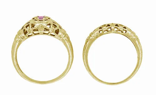 Rings Antique Jewelry Mall Art Deco Filigree Pink Sapphire Ring in 14 Karat Yellow Gold Rings Antique Jewelry Mall Art Deco Filigree Pink Sapphire Ring in 14 Karat Yellow Gold